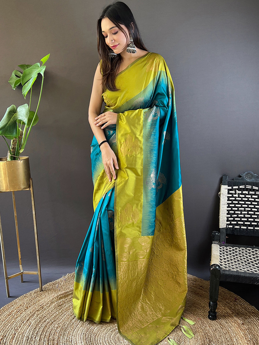 Sea Green Soft Silk Handwoven Festival Wedding Heavy Border Saree