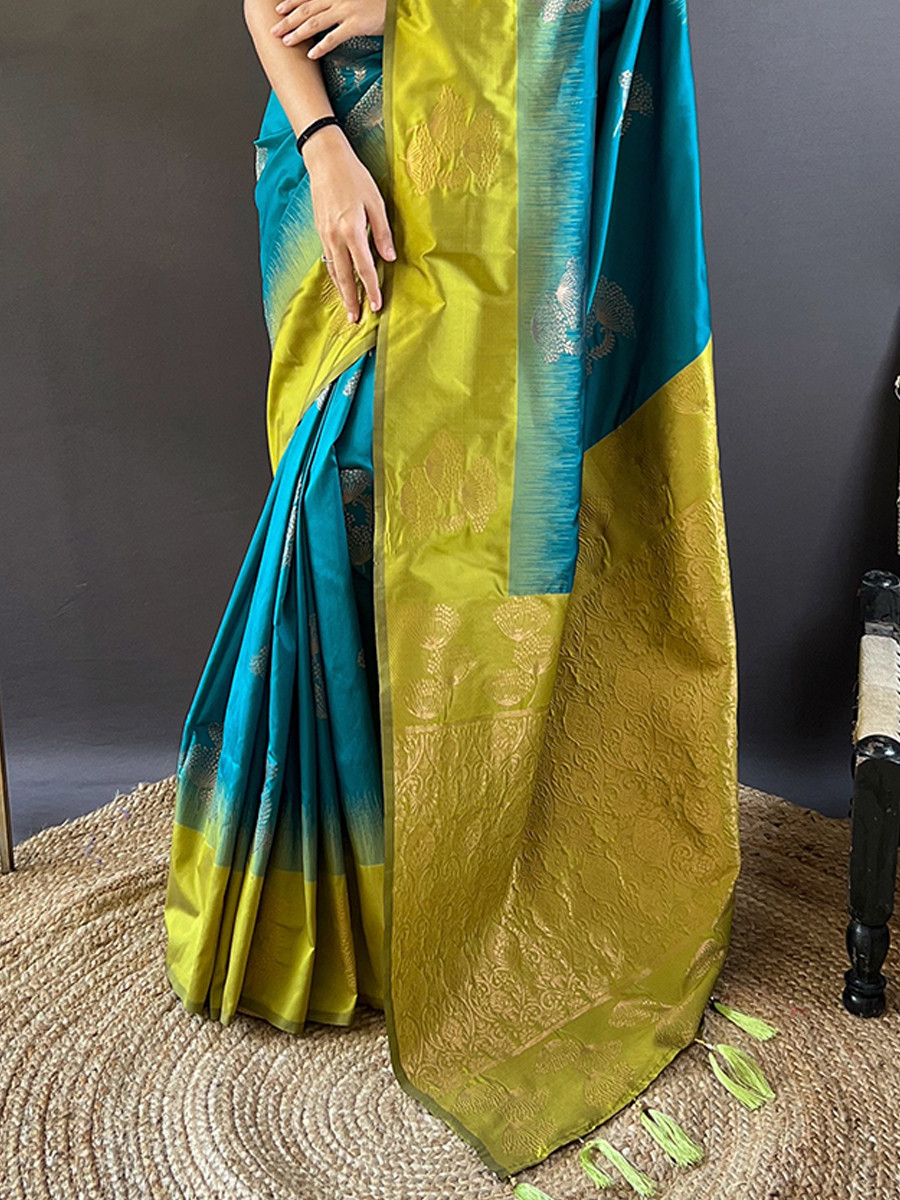 Sea Green Soft Silk Handwoven Festival Wedding Heavy Border Saree