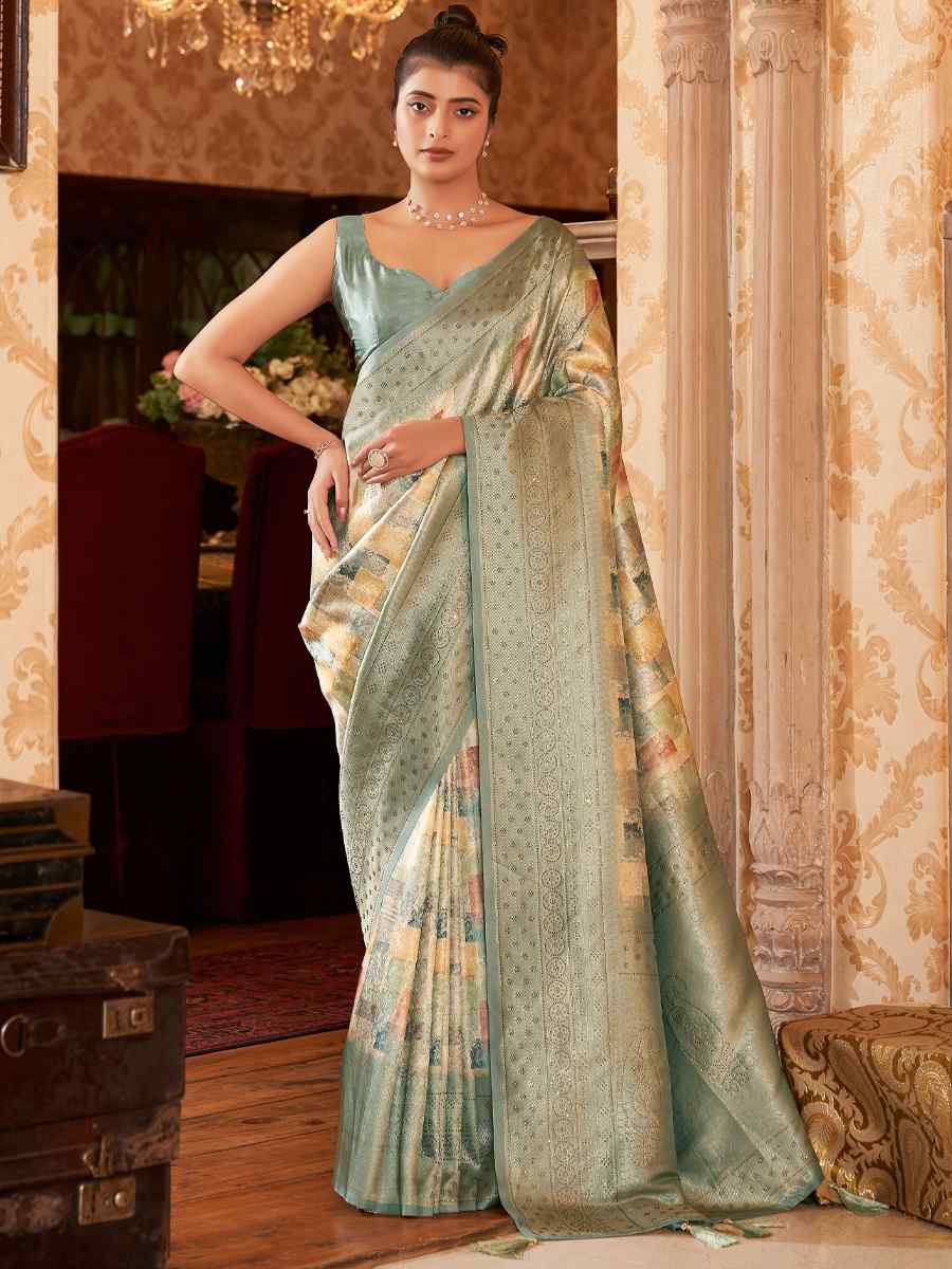 Sea Green Soft Silk Handwoven Wedding Festival Heavy Border Saree