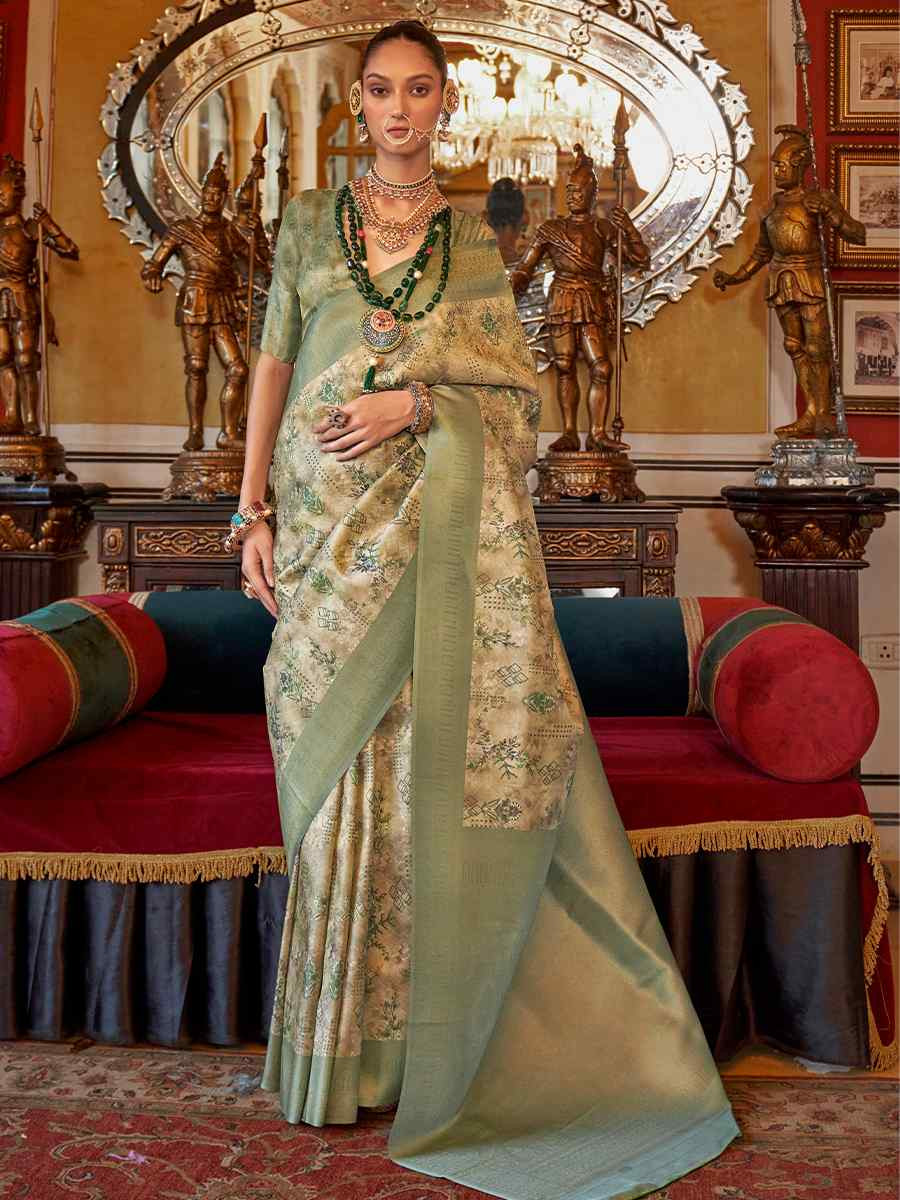 Sea Green Tusser Silk Handwoven Festival Wedding Heavy Border Saree