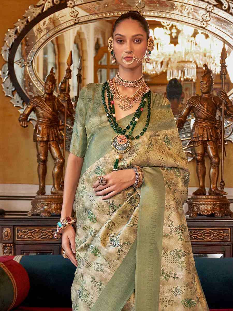 Sea Green Tusser Silk Handwoven Festival Wedding Heavy Border Saree