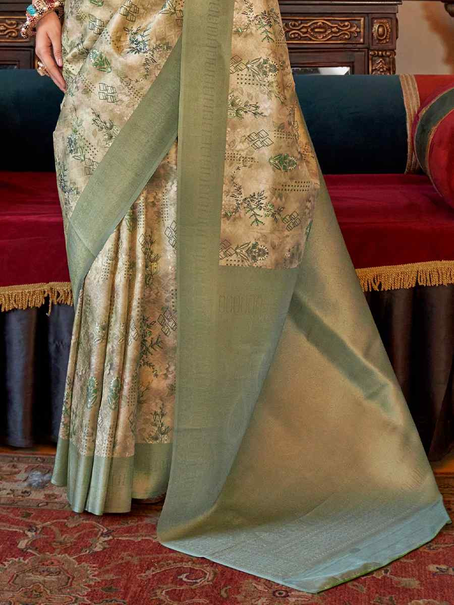 Sea Green Tusser Silk Handwoven Festival Wedding Heavy Border Saree