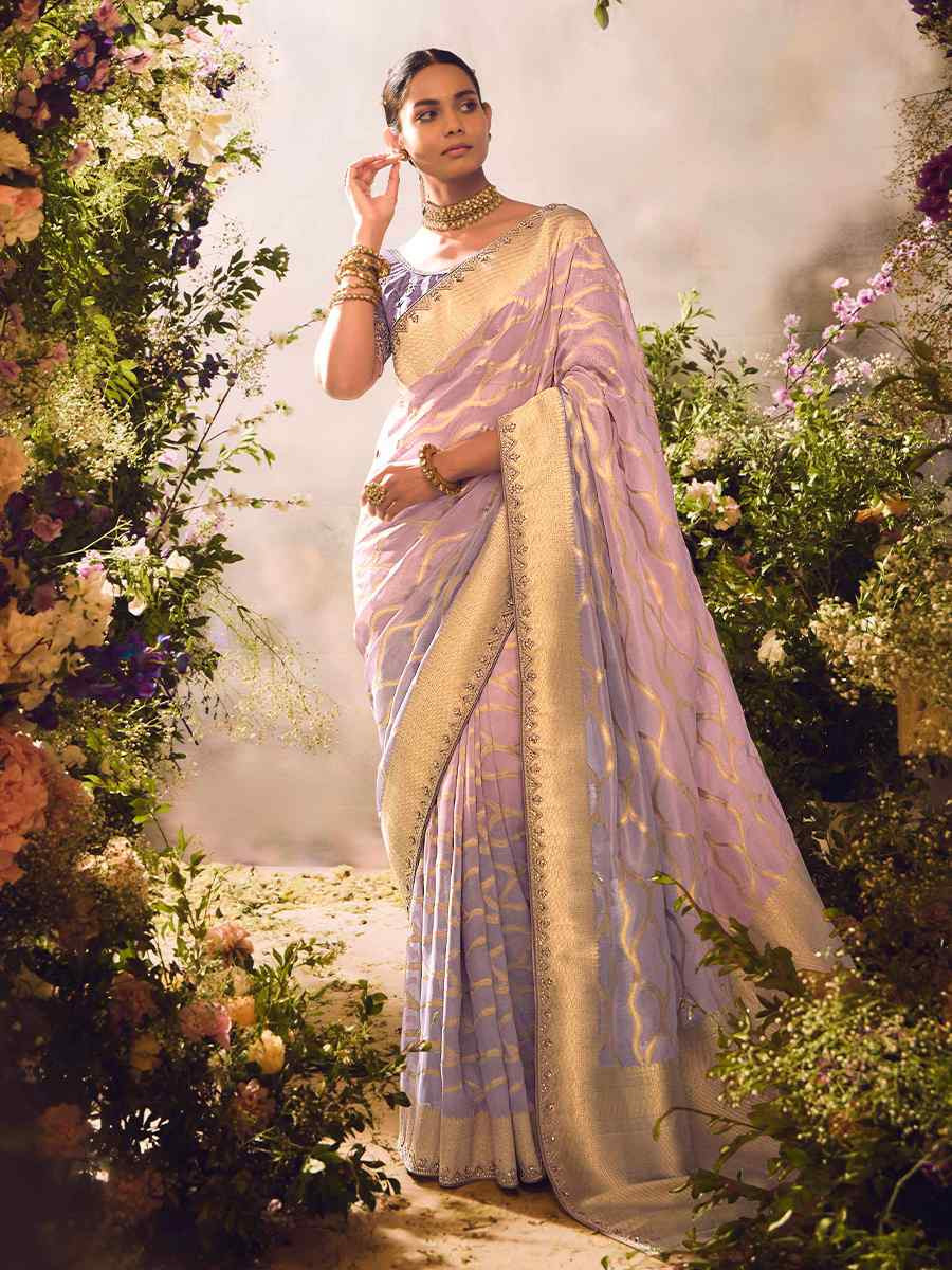 Shaded Peach Tissue Silk Embroidered Festival Wedding Heavy Border Saree