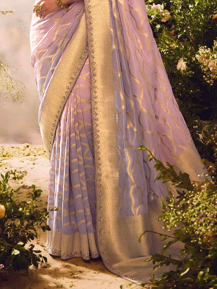 Shaded Peach Tissue Silk Embroidered Festival Wedding Heavy Border Saree