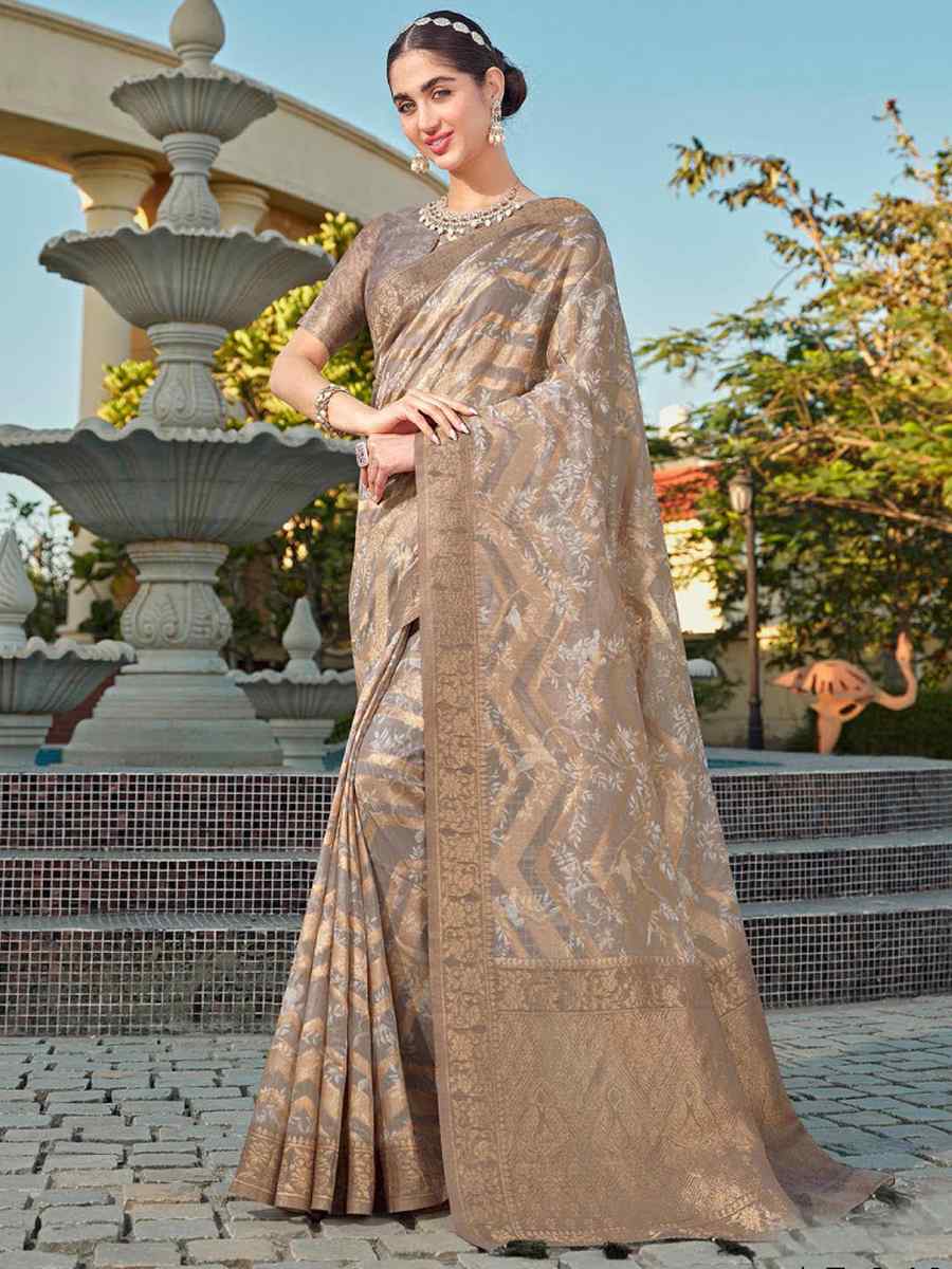 Silver Organza Handwoven Festival Wedding Heavy Border Saree