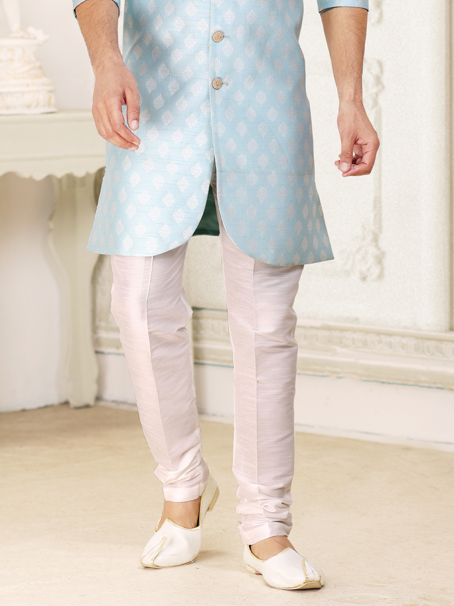 Sky Blue Banarasi Jacquard Woven Wedding Party Sherwani