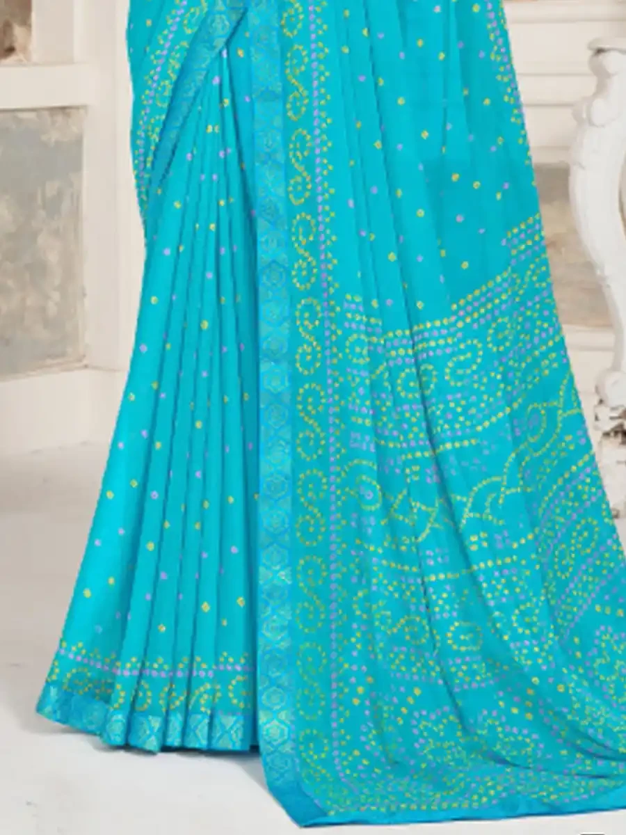 Sky Blue Chiffon Printed Festival Casual Contemporary Saree