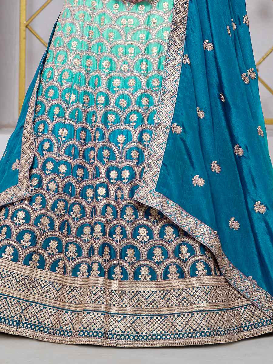 Sky Blue Chinon Embroidered Wedding Bridesmaid Heavy Border Lehenga Choli