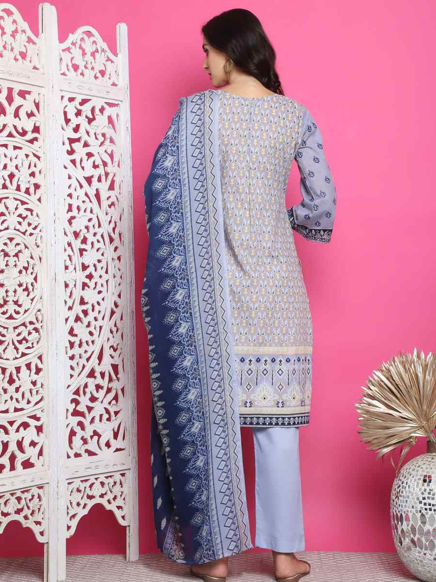 Sky Blue Cotton Embroidered Casual Festival Pant Salwar Kameez