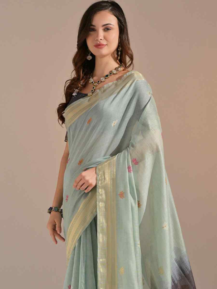 Sky Blue Cotton Handwoven Festival Casual Classic Style Saree