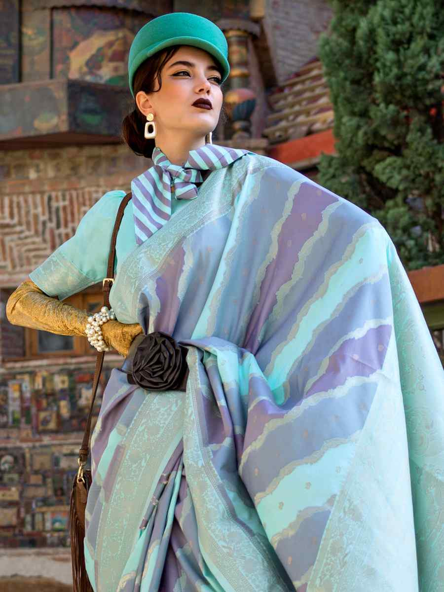 Sky Blue Cotton Silk Handwoven Festival Wedding Heavy Border Saree