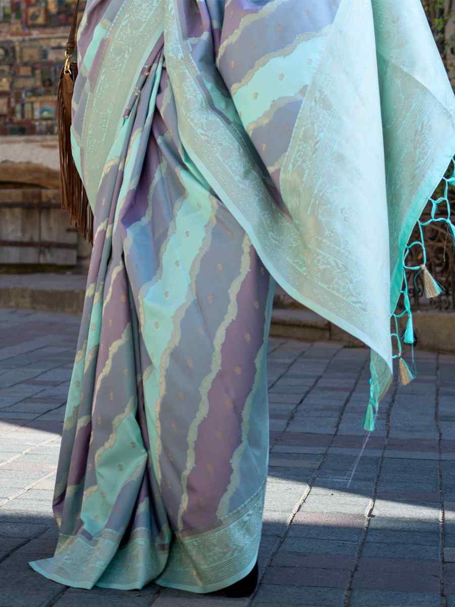 Sky Blue Cotton Silk Handwoven Festival Wedding Heavy Border Saree