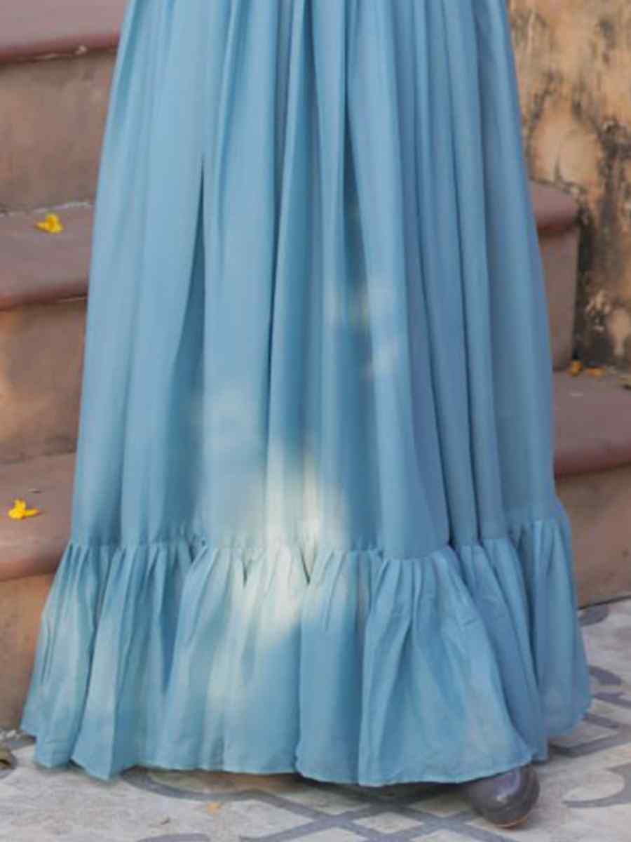 Sky Blue Georgette Embroidered Festival Casual Gown