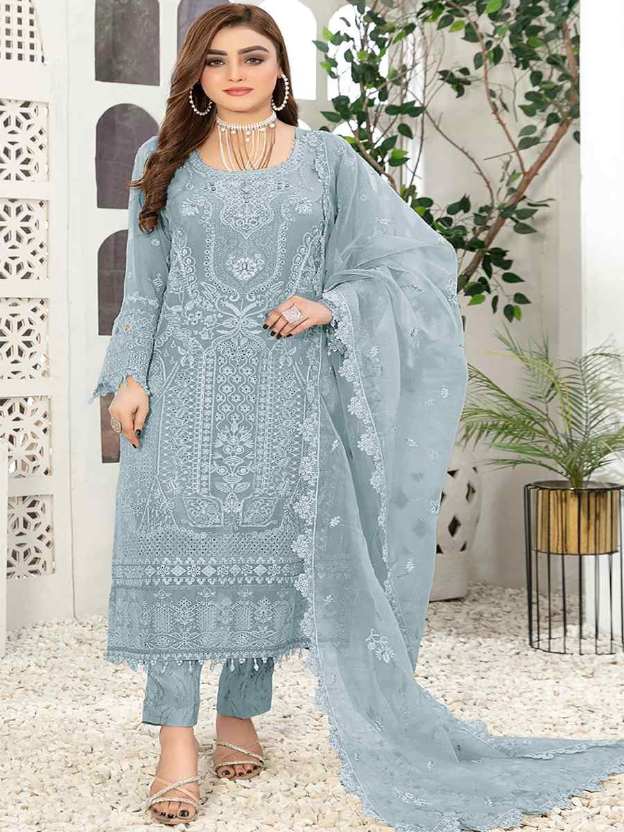 Sky Blue Georgette Embroidered Festival Casual Pant Salwar Kameez