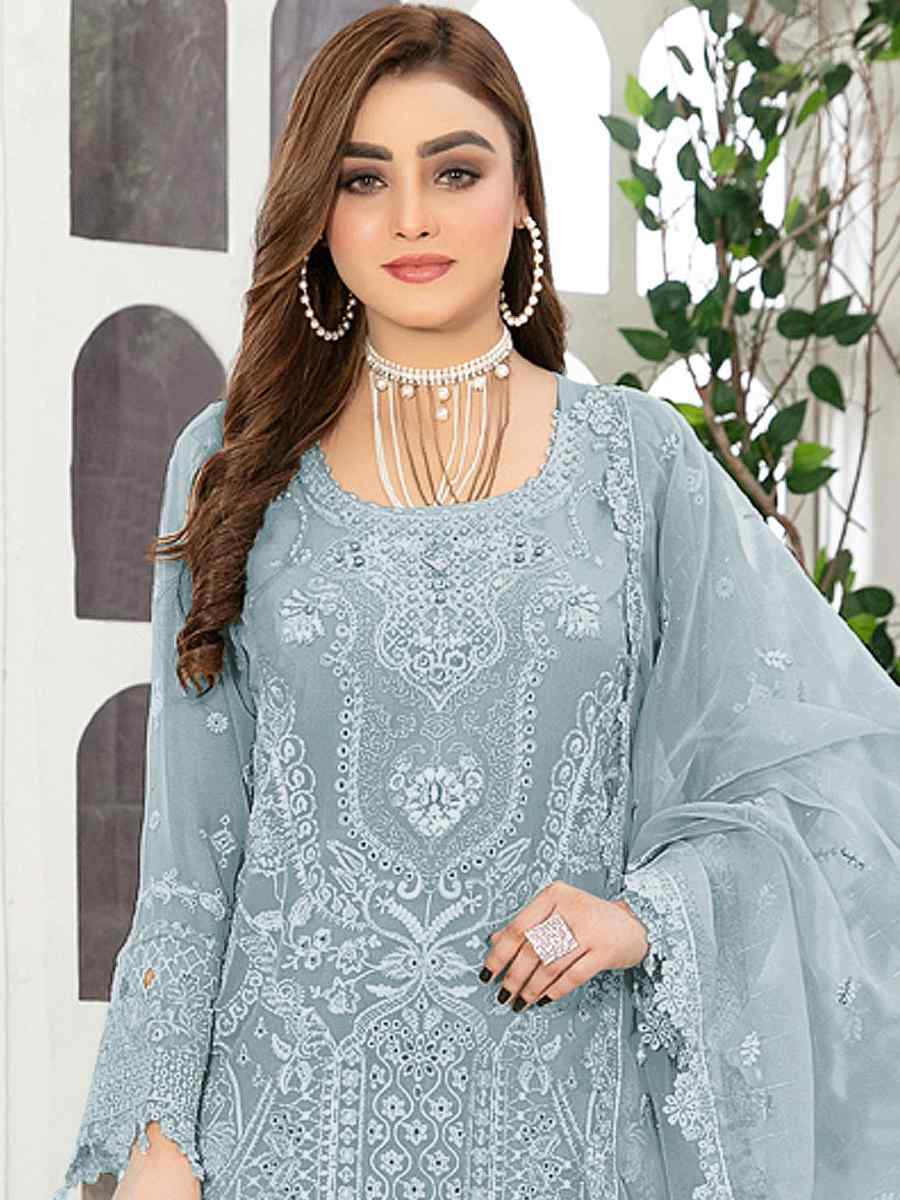 Sky Blue Georgette Embroidered Festival Casual Pant Salwar Kameez