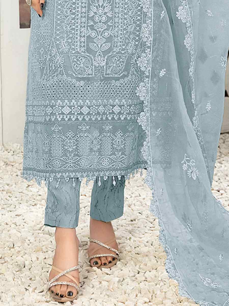 Sky Blue Georgette Embroidered Festival Casual Pant Salwar Kameez