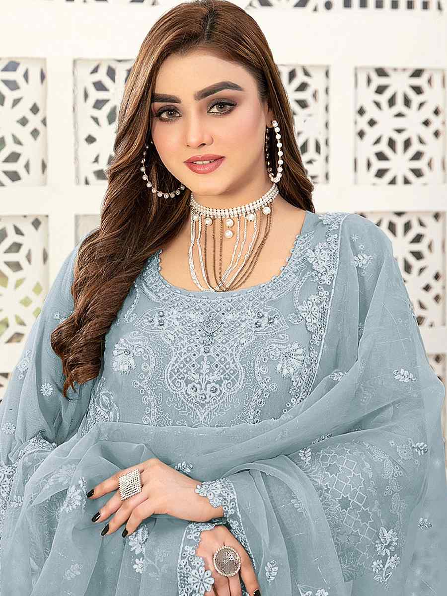 Sky Blue Georgette Embroidered Festival Casual Pant Salwar Kameez