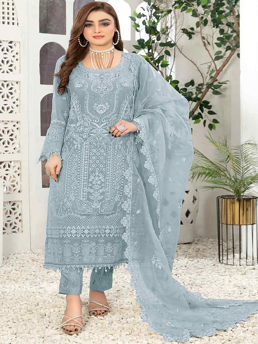 Sky Blue Georgette Embroidered Festival Casual Pant Salwar Kameez