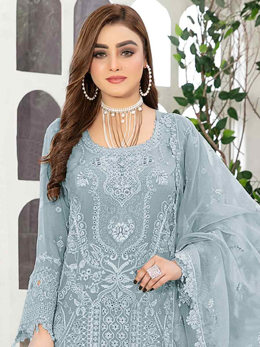 Sky Blue Georgette Embroidered Festival Casual Pant Salwar Kameez