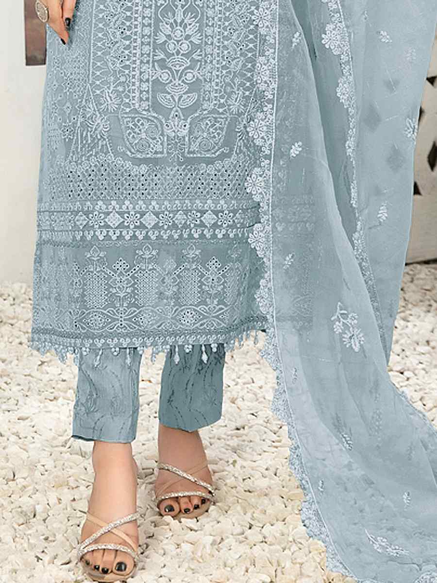 Sky Blue Georgette Embroidered Festival Casual Pant Salwar Kameez