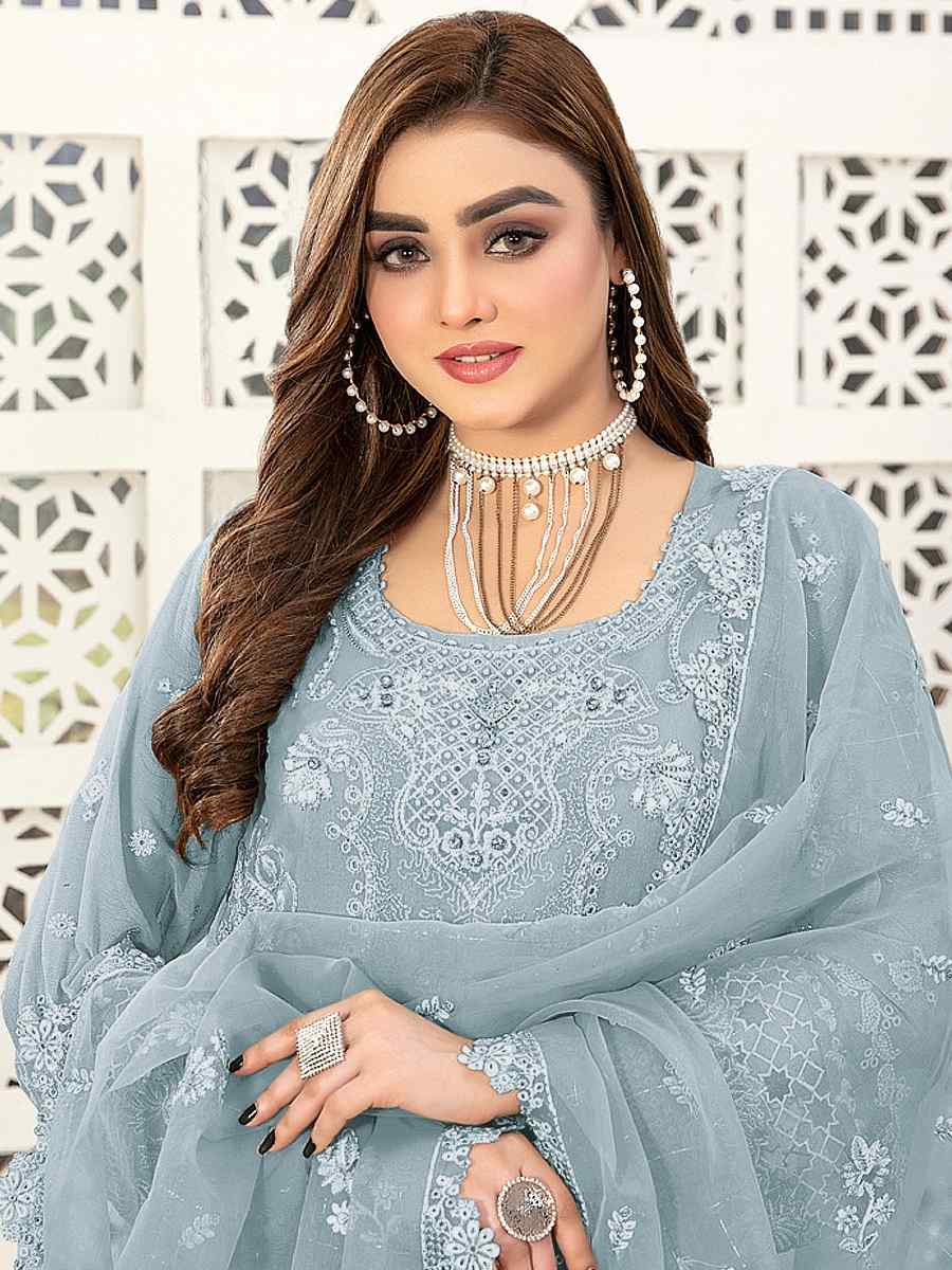 Sky Blue Georgette Embroidered Festival Casual Pant Salwar Kameez