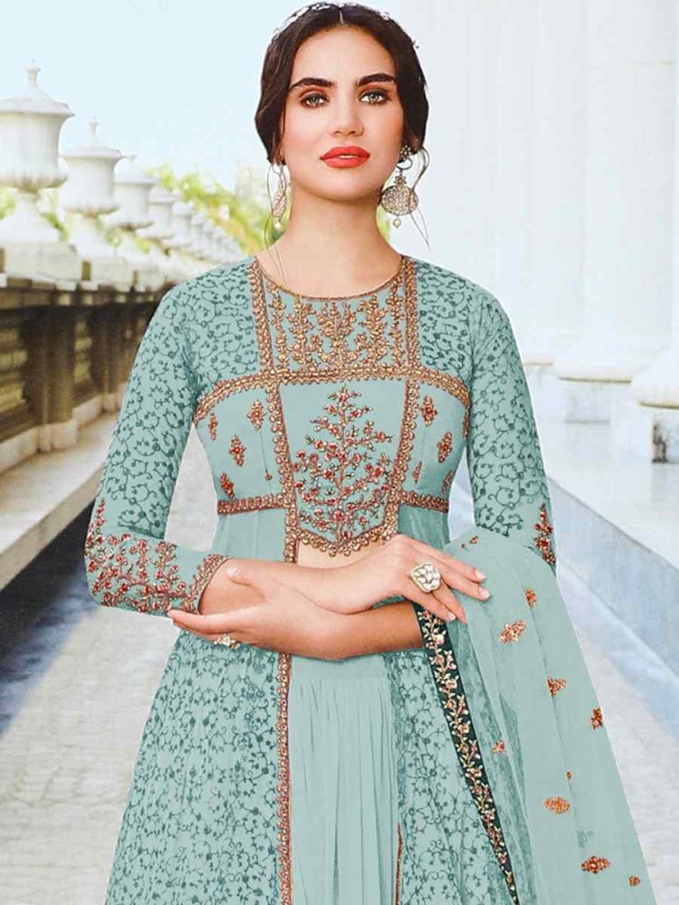 Buy Tina fab Women's Georgette Anarkali Suit (Sky Blue) at Amazon.in