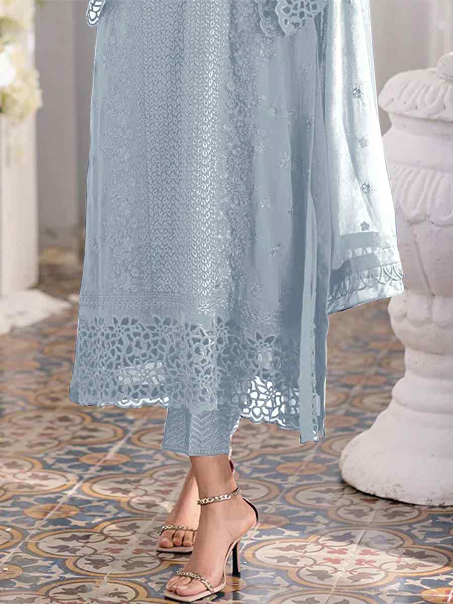 Sky Blue Heavy Faux Georgette Embroidered Festival Mehendi Pant Salwar Kameez