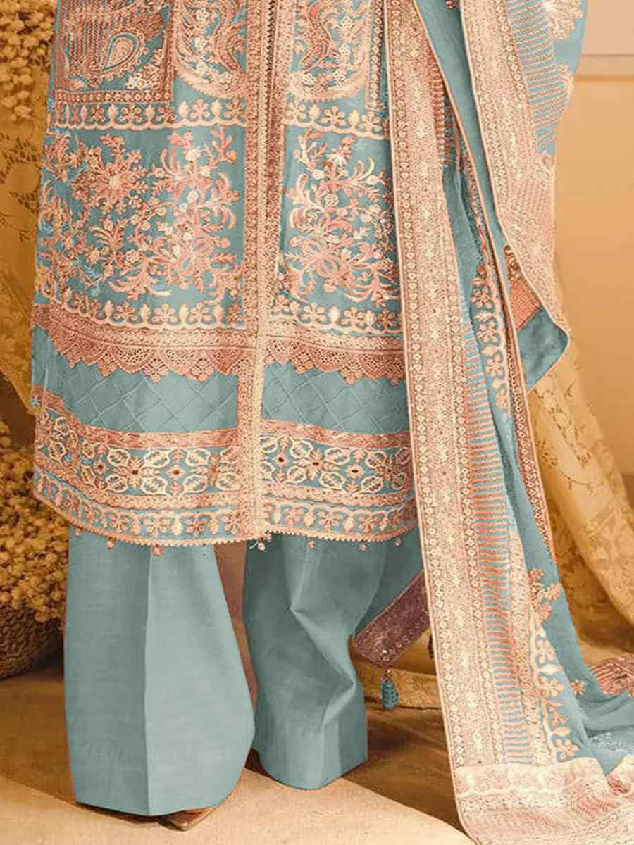 Sky Blue Heavy Faux Georgette Embroidered Festival Wedding Pant Salwar Kameez