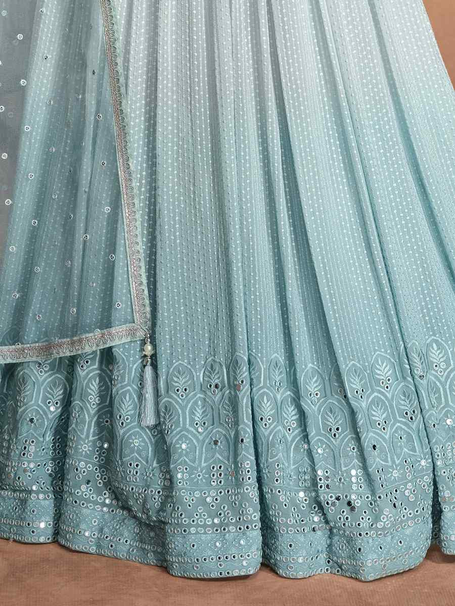 Sky Blue Heavy Real Georgette  Embroidered Festival Casual Gown