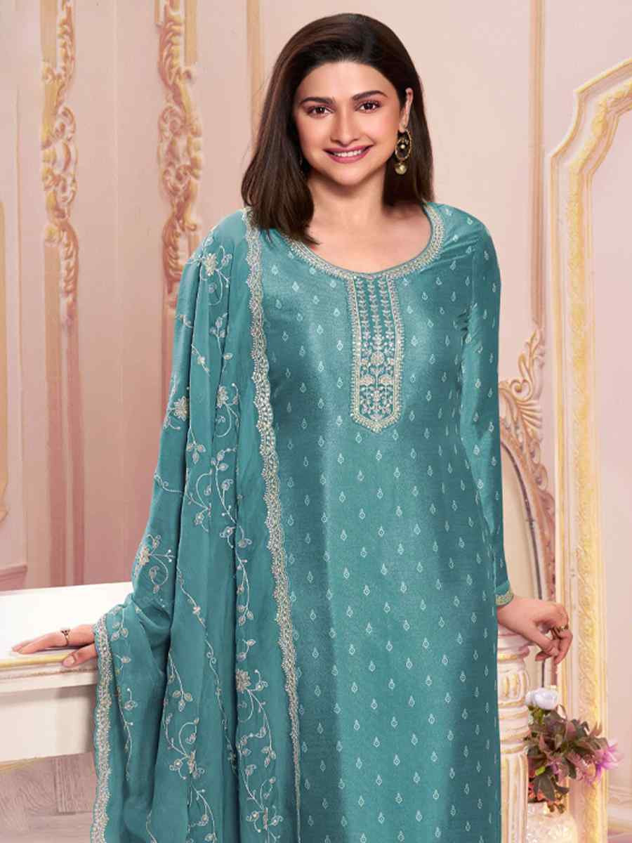 Sky Blue Heavy Silk Embroidered Festival Mehendi Pant Salwar Kameez