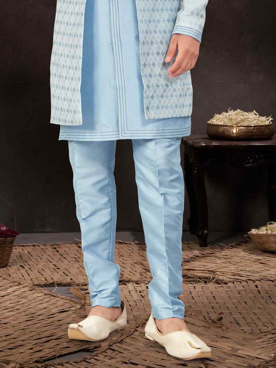 Sky Blue Jacquard Embroidered Festival Wedding Kurta