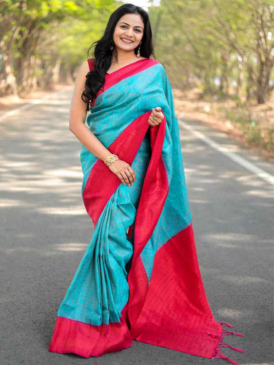 Sky Blue Kubera Pattu Handwoven Wedding Festival Heavy Border Saree