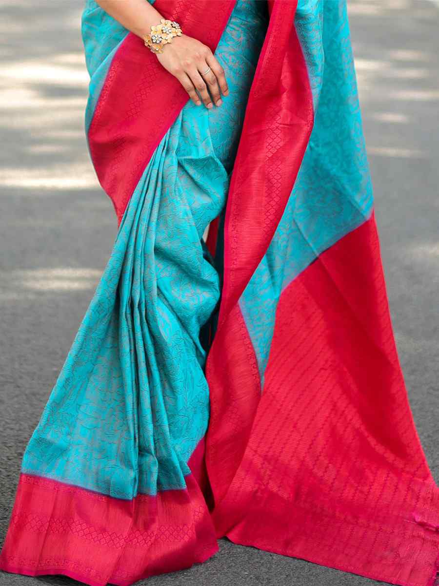 Sky Blue Kubera Pattu Handwoven Wedding Festival Heavy Border Saree