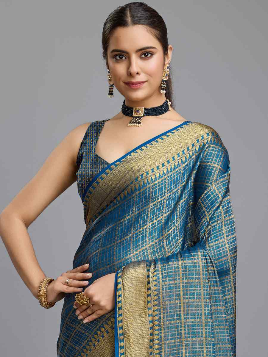 Sky Blue Mysore Brocade Handwoven Festival Wedding Heavy Border Saree