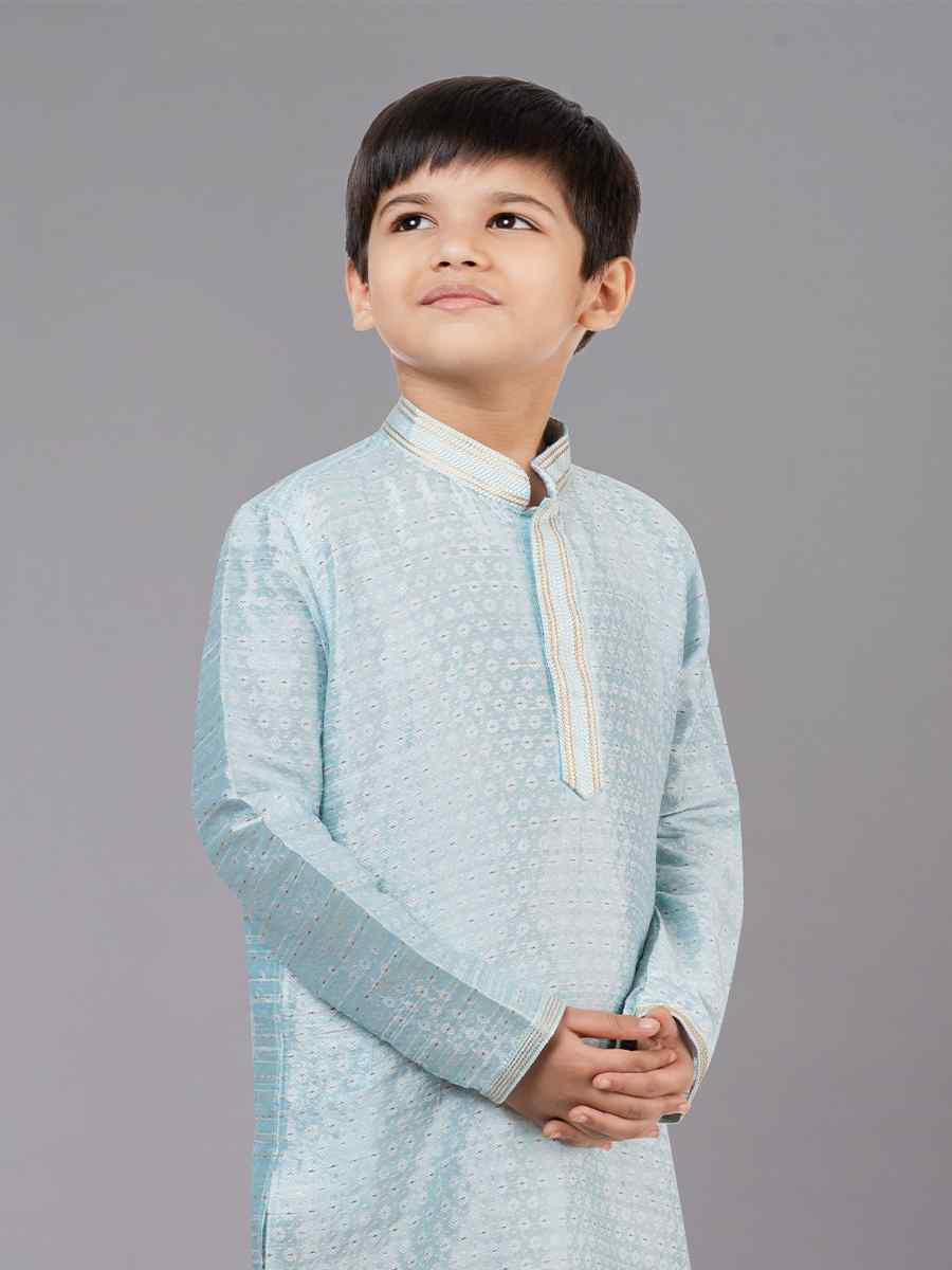 Sky Blue Polyester Cotton  Embroidered Festival Traditional Kurta Pyjama Boys Wear