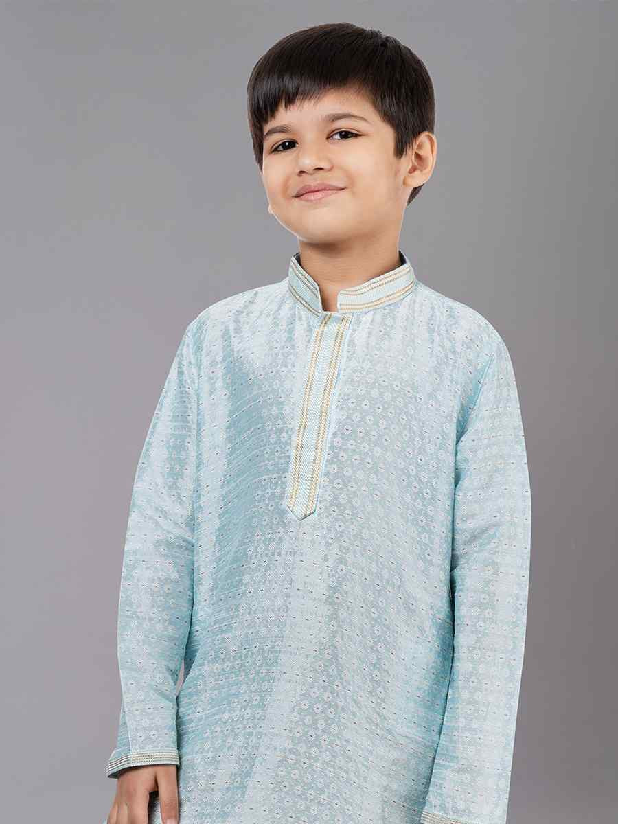 Sky Blue Polyester Cotton  Embroidered Festival Traditional Kurta Pyjama Boys Wear