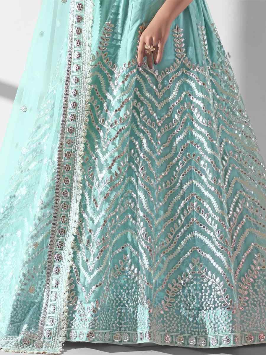 Sky Blue Premium Net Embroidered Bridesmaid Wedding Heavy Border Lehenga Choli