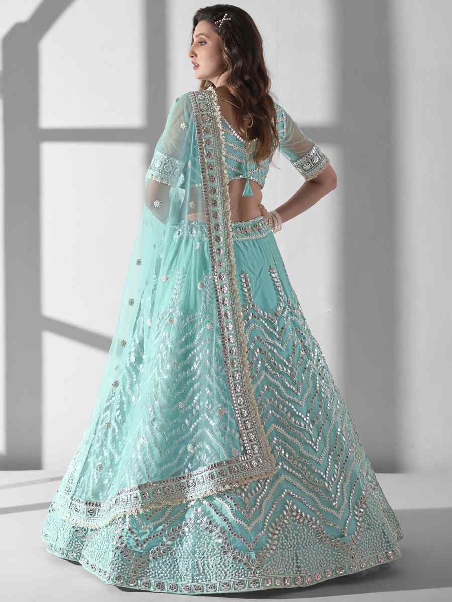 Sky Blue Premium Net Embroidered Bridesmaid Wedding Heavy Border Lehenga Choli