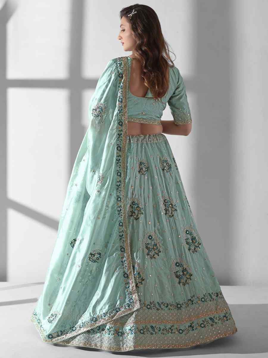 Sky Blue Pure Organza Embroidered Bridesmaid Wedding Heavy Border Lehenga Choli