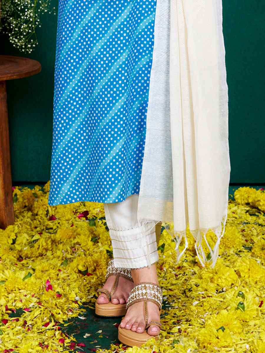 Sky Blue Rayon Printed Festival Casual Pant Salwar Kameez