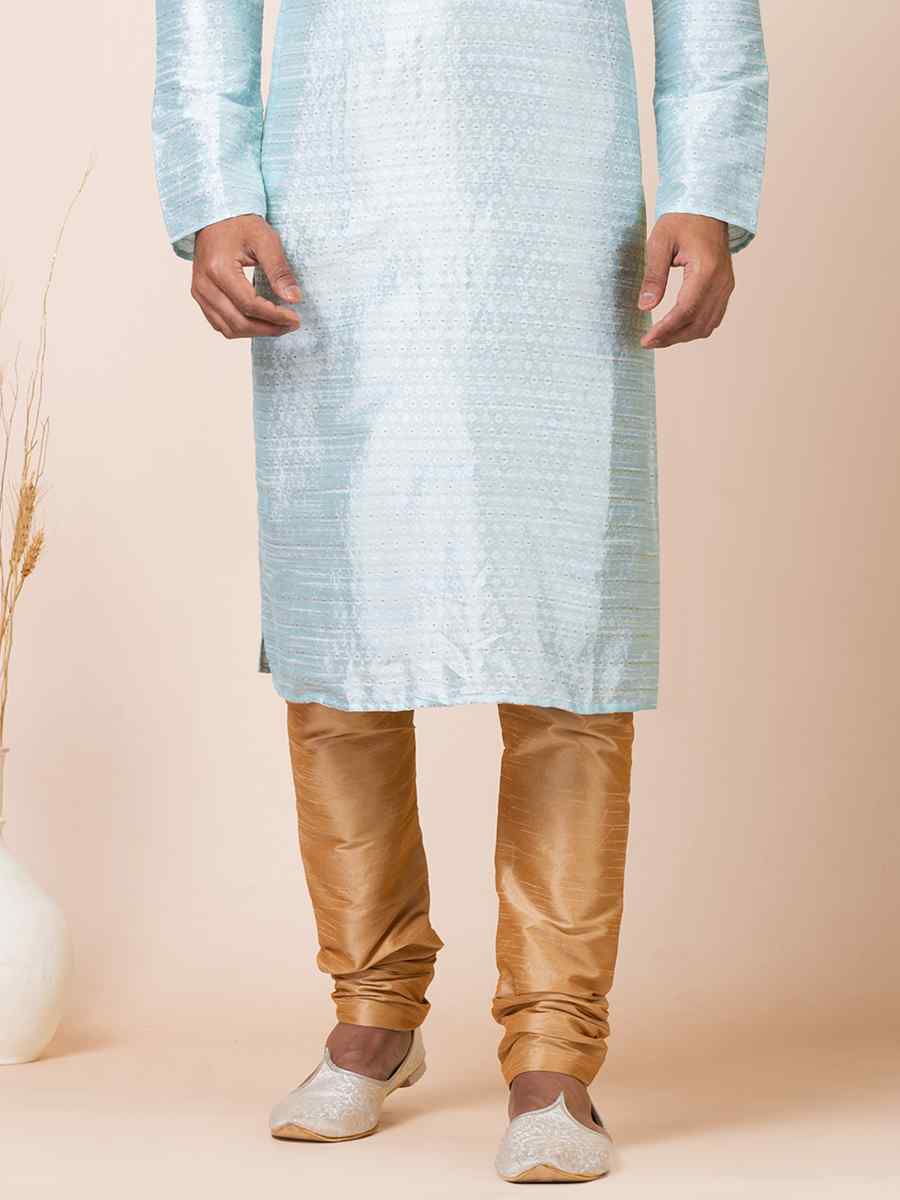 Sky Blue Self Jacquard Woven Festival Mehendi Kurta