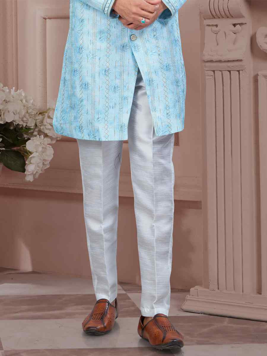 Sky Blue Silk Dupion Embroidered Festival Wedding Sherwani