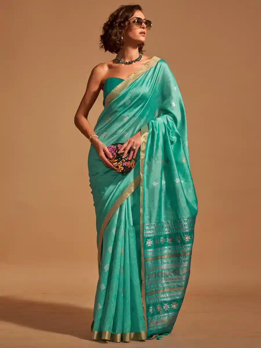 Sky Blue Silk Handwoven Festival Casual Heavy Border Saree