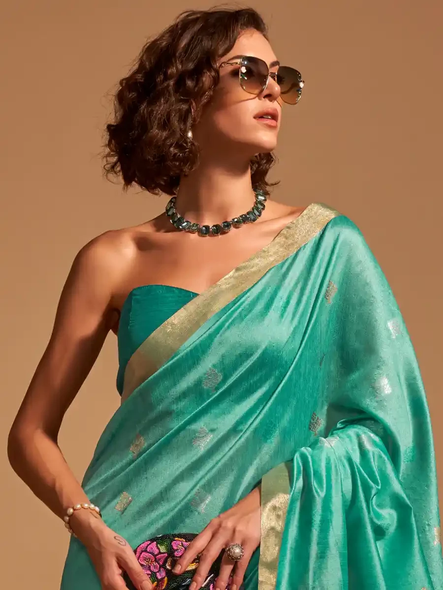 Sky Blue Silk Handwoven Festival Casual Heavy Border Saree