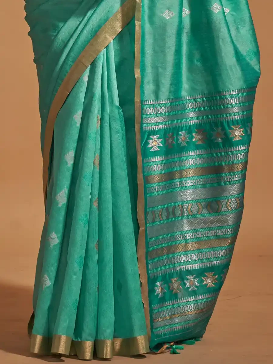 Sky Blue Silk Handwoven Festival Casual Heavy Border Saree