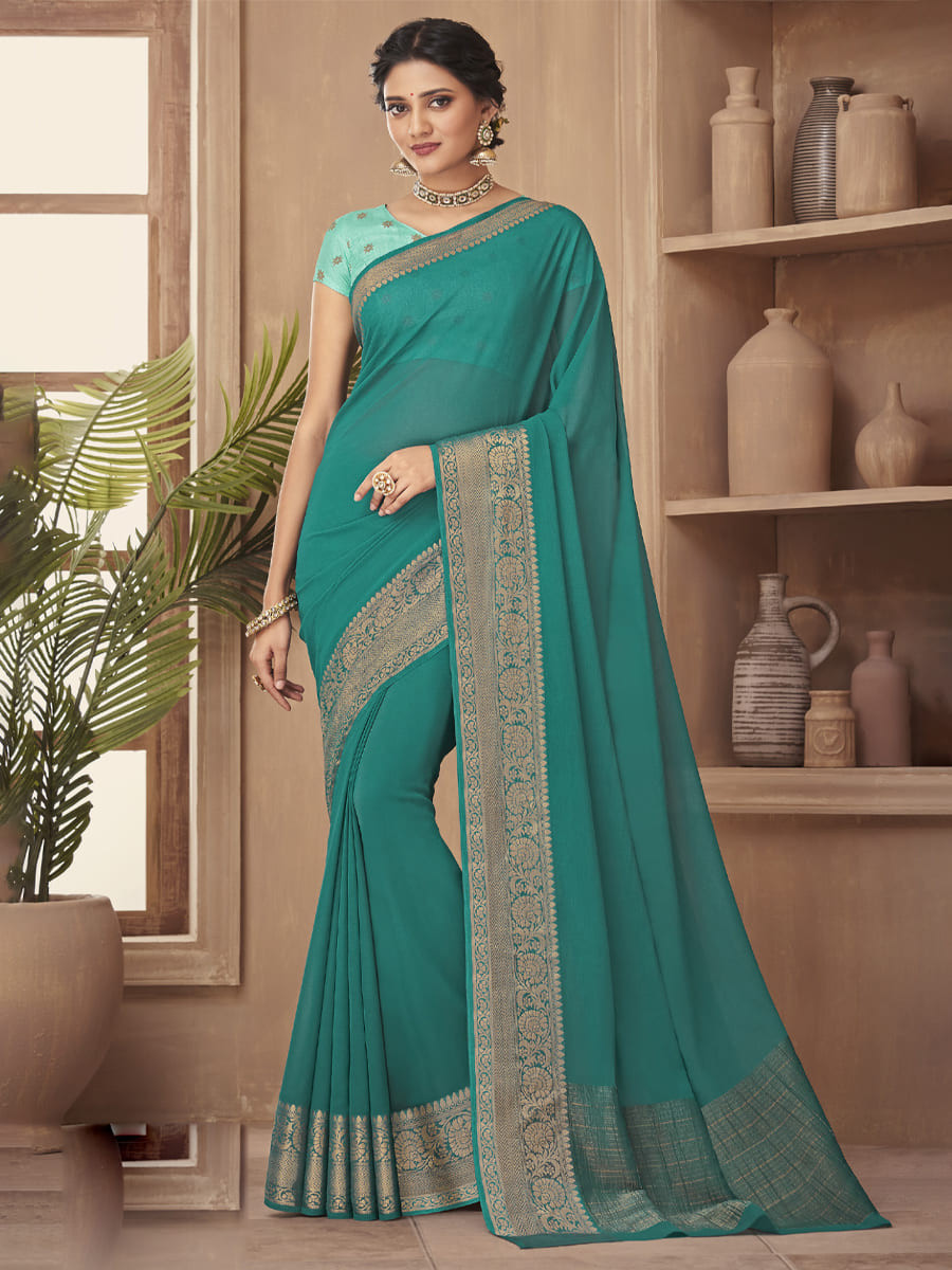 Sky Blue Silk Handwoven Festival Casual Heavy Border Saree