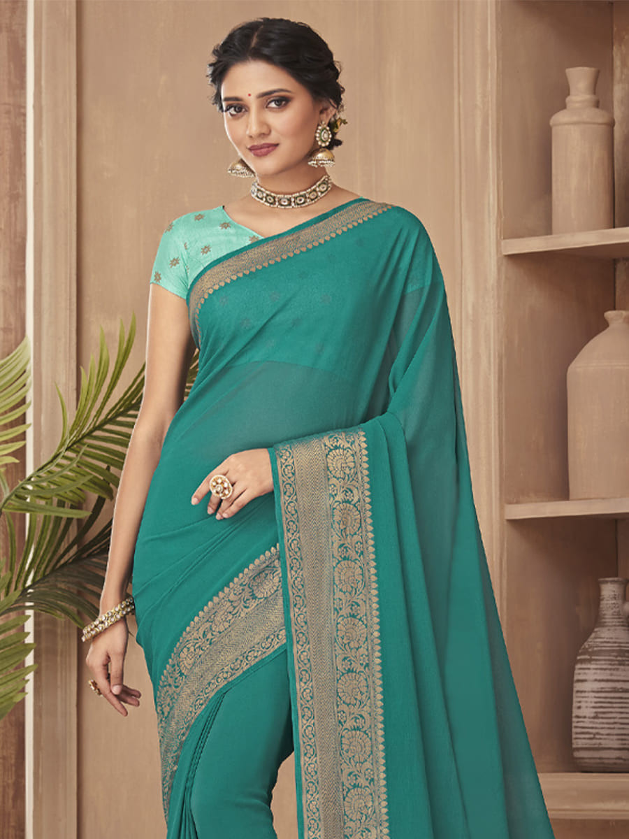 Sky Blue Silk Handwoven Festival Casual Heavy Border Saree