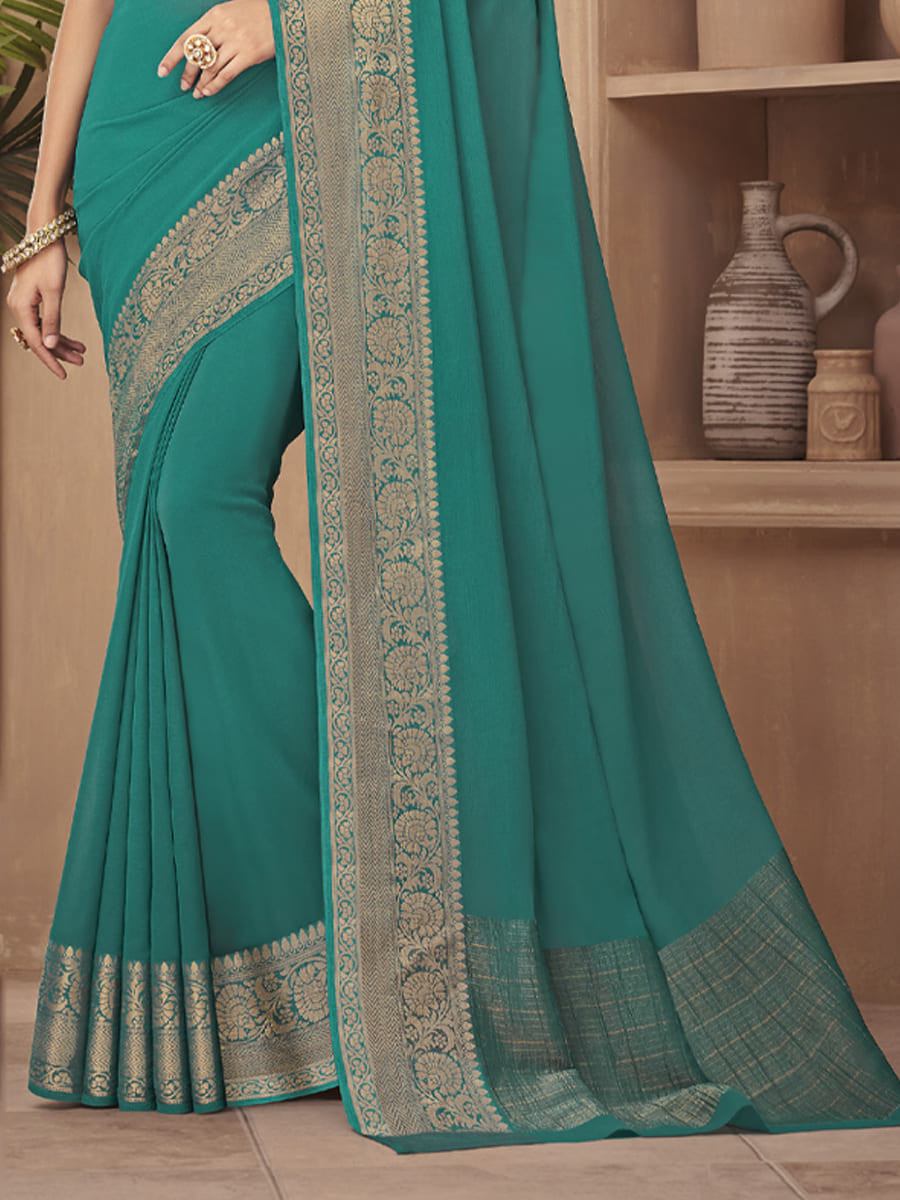 Sky Blue Silk Handwoven Festival Casual Heavy Border Saree