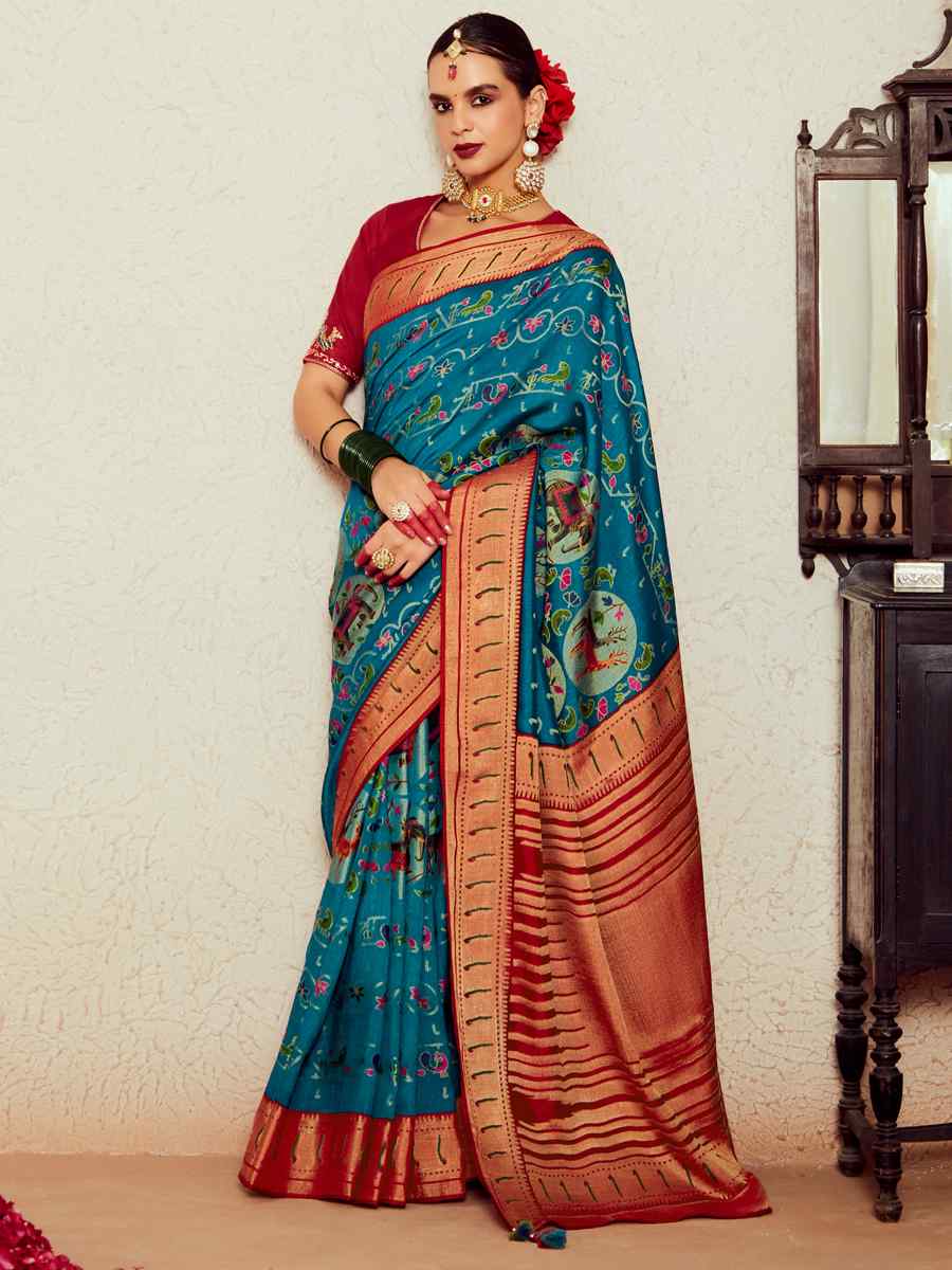 Sky Blue Soft Brasso Embroidered Festival Wedding Heavy Border Saree