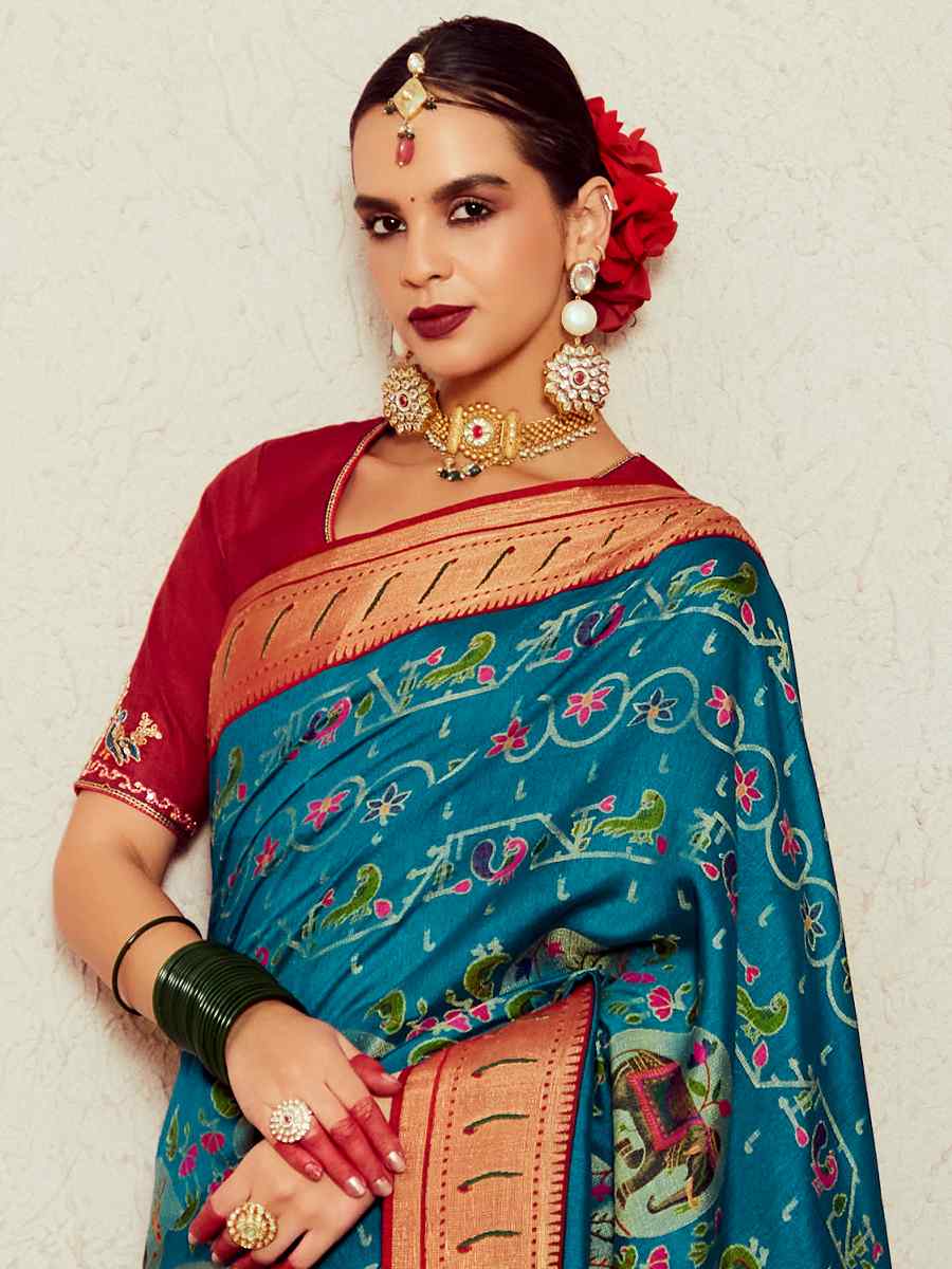 Sky Blue Soft Brasso Embroidered Festival Wedding Heavy Border Saree